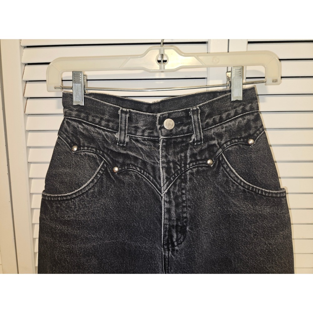 Vintage Roper Black Acid Wash High Waisted Western Studded Tapered Jeans 90s 5/6